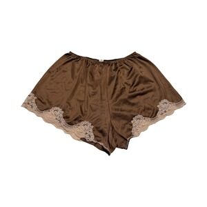 Vtg Sears Brown Satin Lace Trim Sleep Tap Shorts Womens Size 6 Hips 37-38
